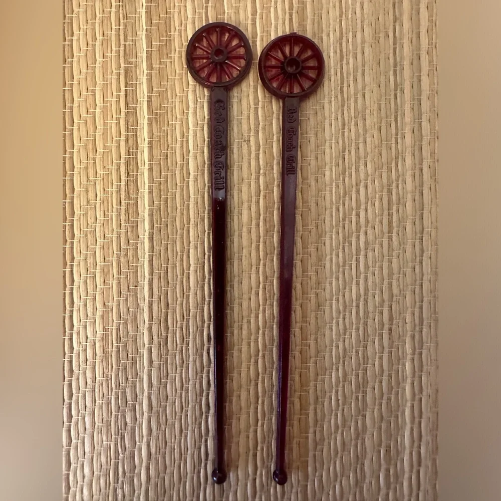 Red Coach Grill Swizzle Sticks Vintage 60s Pair